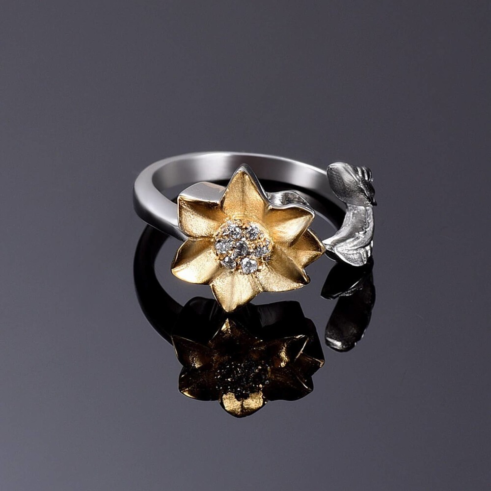 COPY - Forget Me Not Flower Gold and Silver Cremation Ring for Ashes Boho